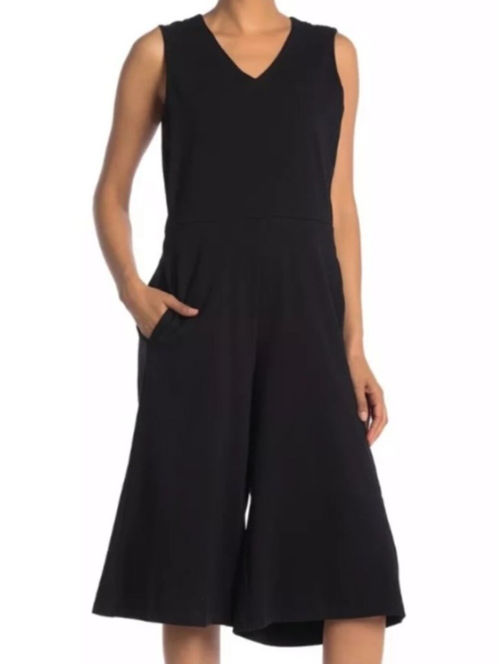 Eileen Fisher Black Jersey Culotte Jumpsuit – Size XS